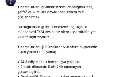 Kaçak Eşya Ele Geçirme İşlemleri 74,8 Milyar TL’ye Ulaştı