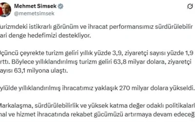 Bakan Şimşek: Turizm Geliri %3,9 Büyüdü
