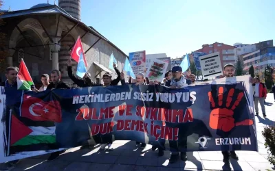 Erzurum’dan Gazze’ye 103 Haftalık Sağlık Çalışanları Protestosu