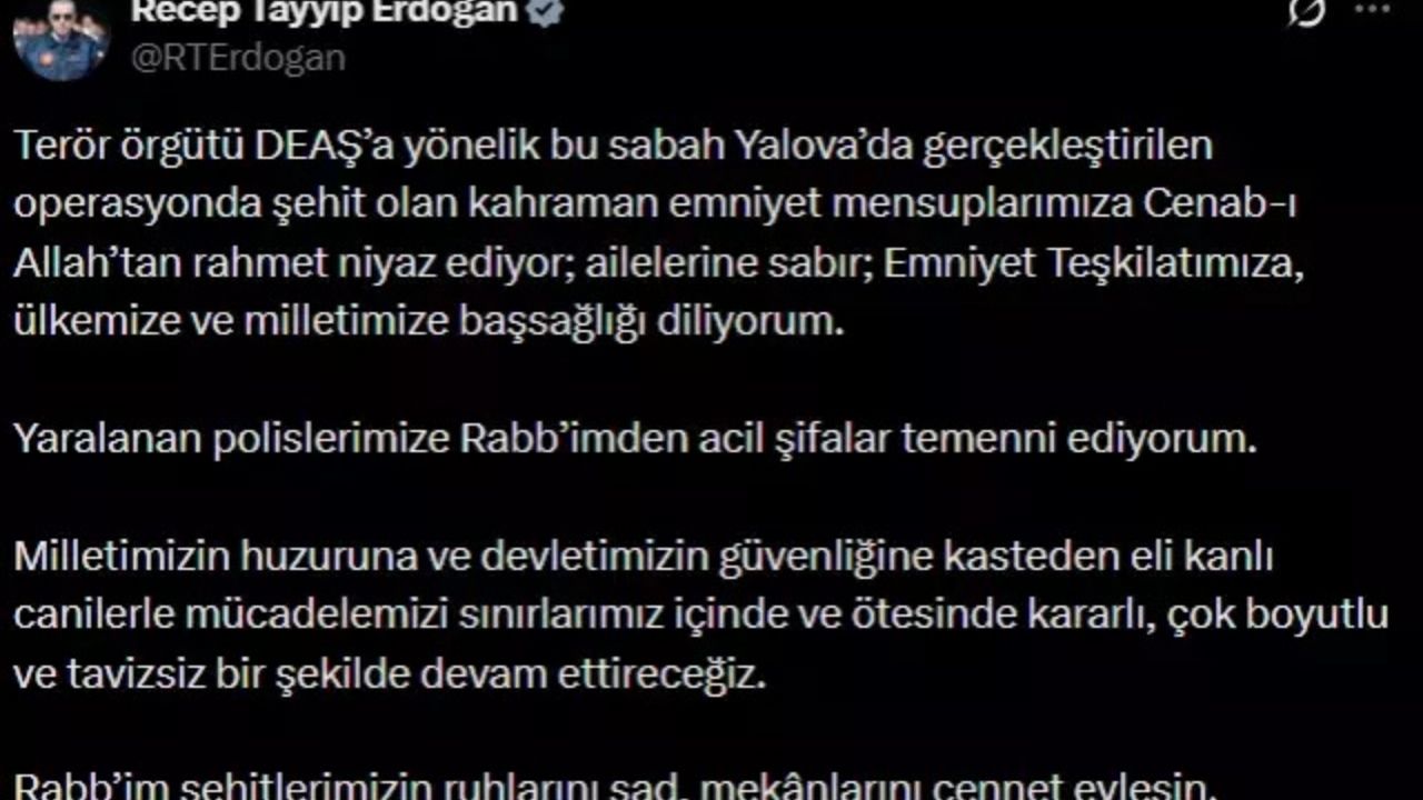 Cumhurbaşkanı Erdoğan’dan Yalova Operasyonu Açıklaması Canilerle Mücadelemiz Sürecek (1)